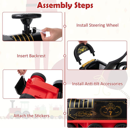 Electric Ride on Train with Tracks, Storage Seat, Flashing Lights & Music, Backrest, Anti-tilt Device, Gift for Toddler Boys & Girls.