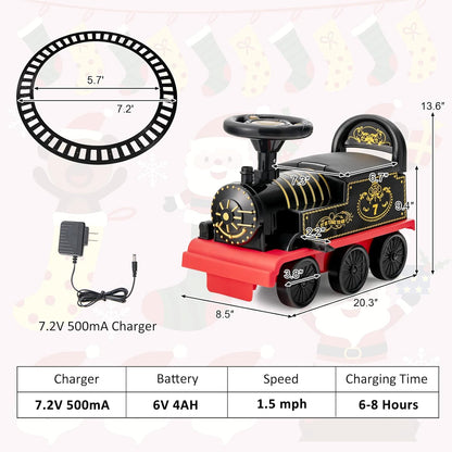 Electric Ride on Train with Tracks, Storage Seat, Flashing Lights & Music, Backrest, Anti-tilt Device, Gift for Toddler Boys & Girls.