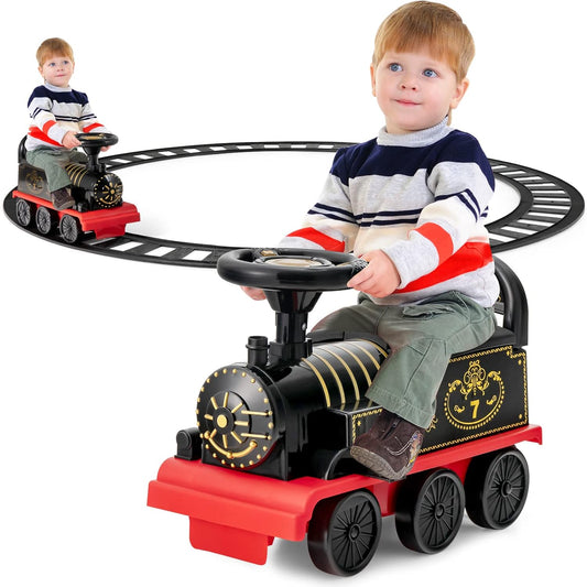 Electric Ride on Train with Tracks, Storage Seat, Flashing Lights & Music, Backrest, Anti-tilt Device, Gift for Toddler Boys & Girls.