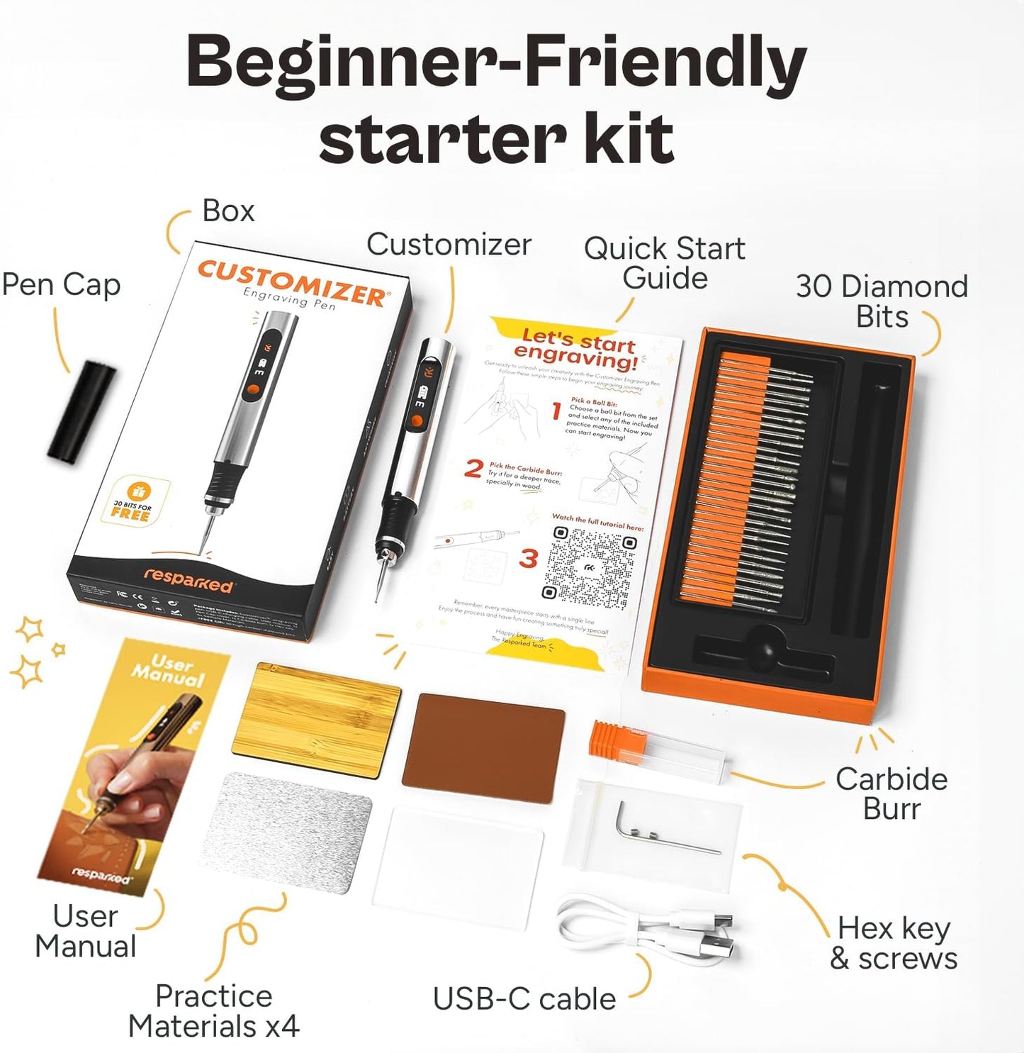 Engraving Pen :Beginner Friendly-Rechargeable-Free 30 Bits &Mastery Guide