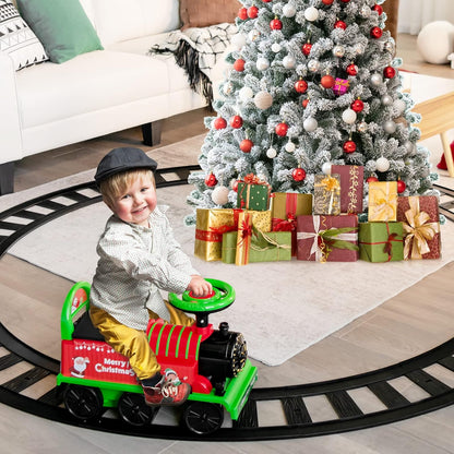 Electric Ride on Train with Tracks, Storage Seat, Flashing Lights & Music, Backrest, Anti-tilt Device, Gift for Toddler Boys & Girls.