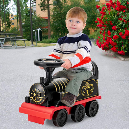 Electric Ride on Train with Tracks, Storage Seat, Flashing Lights & Music, Backrest, Anti-tilt Device, Gift for Toddler Boys & Girls.