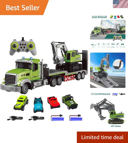 RC Semi Truck & Excavator Toy Set, 1:12 RC Semi-Trailer Truck with Sound and ...