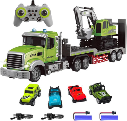 RC Semi Truck & Excavator Toy Set, 1:12 RC Semi-Trailer Truck with Sound and ...